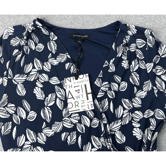 41 Hawthorn Dress Womens Large Navy Kaylee Surplice Neck Faux Wrap Midi Boho - Picture 4 of 16